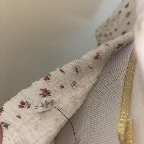 Women’s White Floral Maxi Sz Med Two Piece Set Off Shoulder Crop Top Skirt Linen - Picture 7 of 9